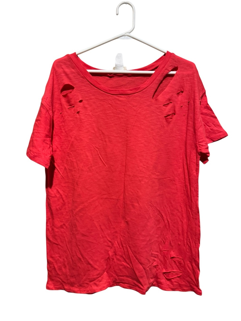 BiBi hot pink Distressed Crewneck Short Sleeve‎ Tee
